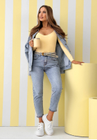 Pantaloni din denim mom fit z paskiem Sounds Good albastre