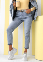 Pantaloni din denim mom fit z paskiem Sounds Good albastre