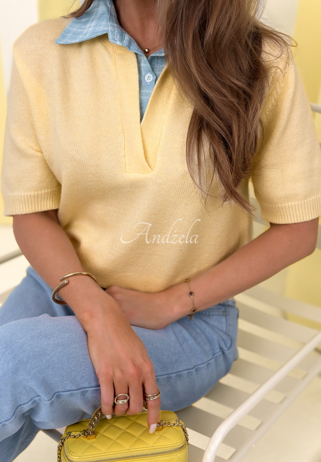 Pulover din viscoză cu inserție tip cămașă Spring Wind