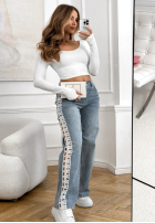 Pantaloni din denim straight z koronkowymi lampasami On Point Fit albastru deschis