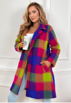 Palton  z kołnierzem w kratę Spring Sunrise fioletowo-galbene