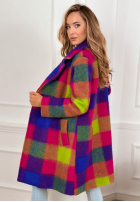 Palton  z kołnierzem w kratę Spring Sunrise fioletowo-galbene