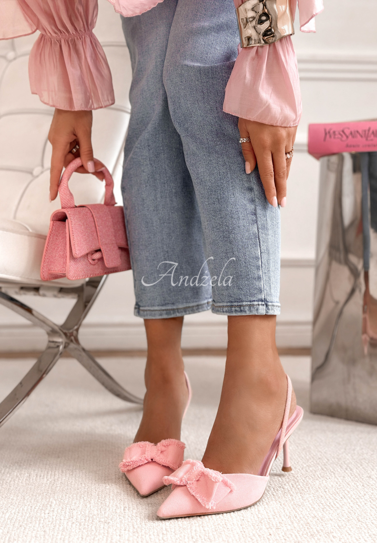 Sandale cu toc subțire și fundiță New Season