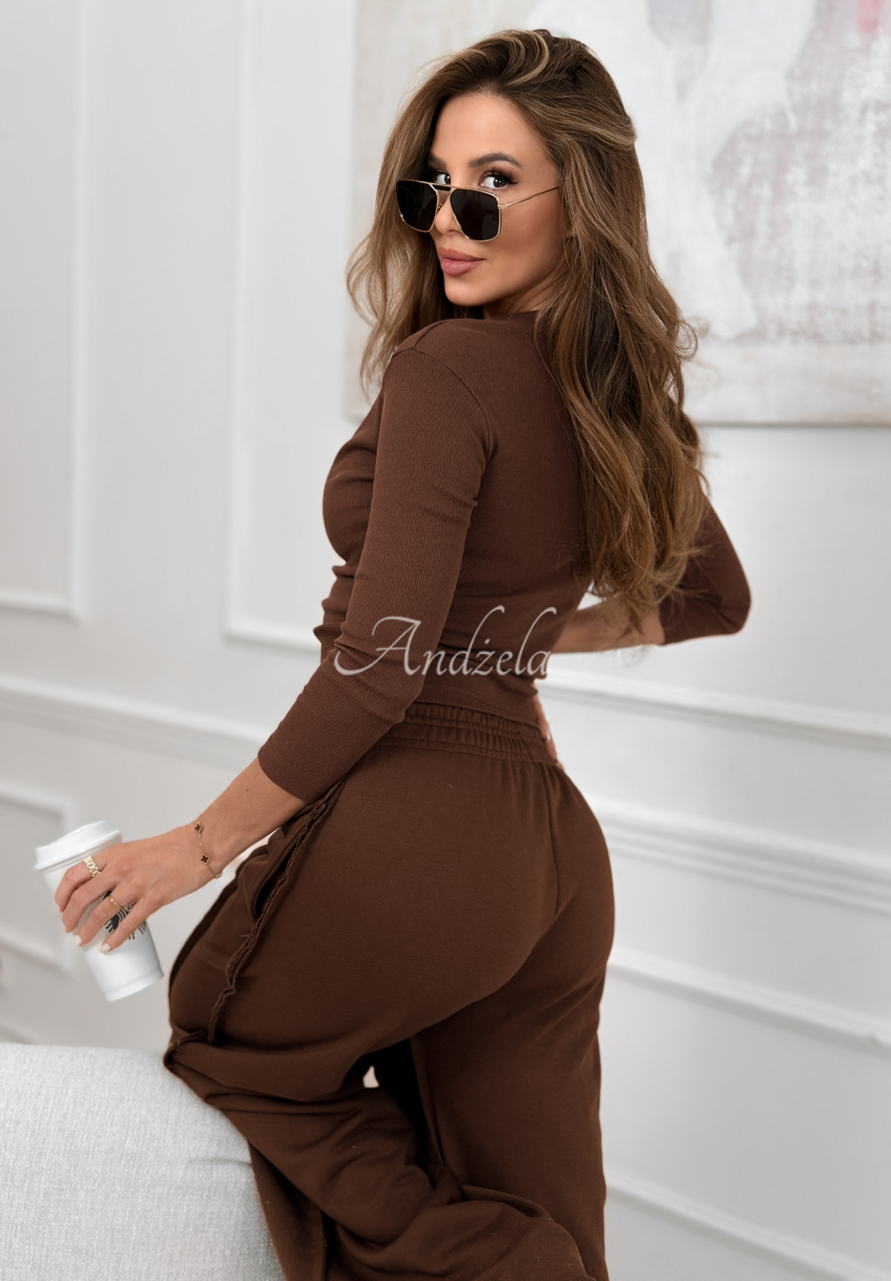 Set din bumbac cu bluză și pantaloni wide leg Spring Charm