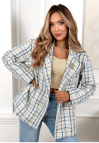 Tweedowy Palton  w kratę Alive Again albastru