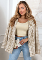 Tweedowy Palton  w kratę Alive Again bej