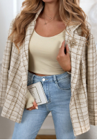 Tweedowy Palton  w kratę Alive Again bej