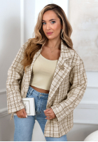 Tweedowy Palton  w kratę Alive Again bej