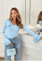 Bawełniana Bluză z różą i falbanką You Know Why albastru azuriu