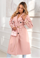 Długi Palton  z paskiem Changing Of Seasons roz pudră