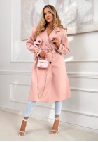 Długi Palton  z paskiem Changing Of Seasons roz pudră