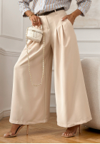 Eleganckie Pantaloni wide leg z paskiem Begin Doing bej