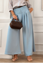 Eleganckie Pantaloni wide leg z paskiem Begin Doing albastru azuriu