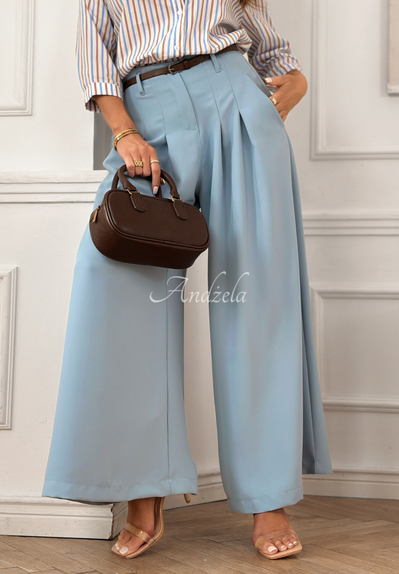 Pantaloni eleganți wide leg cu curea Begin Doing
