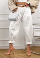 Pantaloni din denim balloon z paskiem Only This Time ecru