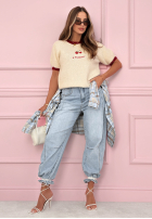 Pantaloni din denim banana z przeszyciami As You Like albastre