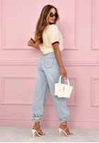 Pantaloni din denim banana z przeszyciami As You Like albastre