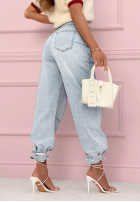 Pantaloni din denim banana z przeszyciami As You Like albastre