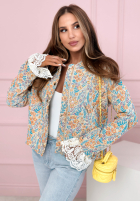 Żakardowa Geacă bomberka w kwiecisty wzór Floral Dream niebiesko-portocalie