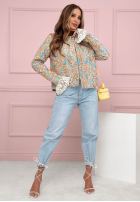 Żakardowa Geacă bomberka w kwiecisty wzór Floral Dream niebiesko-portocalie