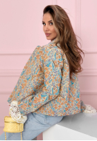 Żakardowa Geacă bomberka w kwiecisty wzór Floral Dream niebiesko-portocalie