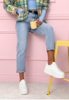 Pantaloni din denim mom fit Prime Look albastru deschis