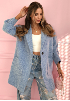 Długi Palton  z kołnierzem The March Winds albastru azuriu