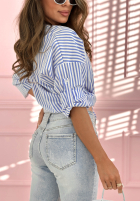 Bawełniana Cămașă w paski z różą Acapulco Rose biało-albastră