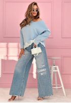 Bawełniana Bluză z koronką Softness And Lace albastru azuriu