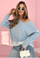 Bawełniana Bluză z koronką Softness And Lace albastru azuriu