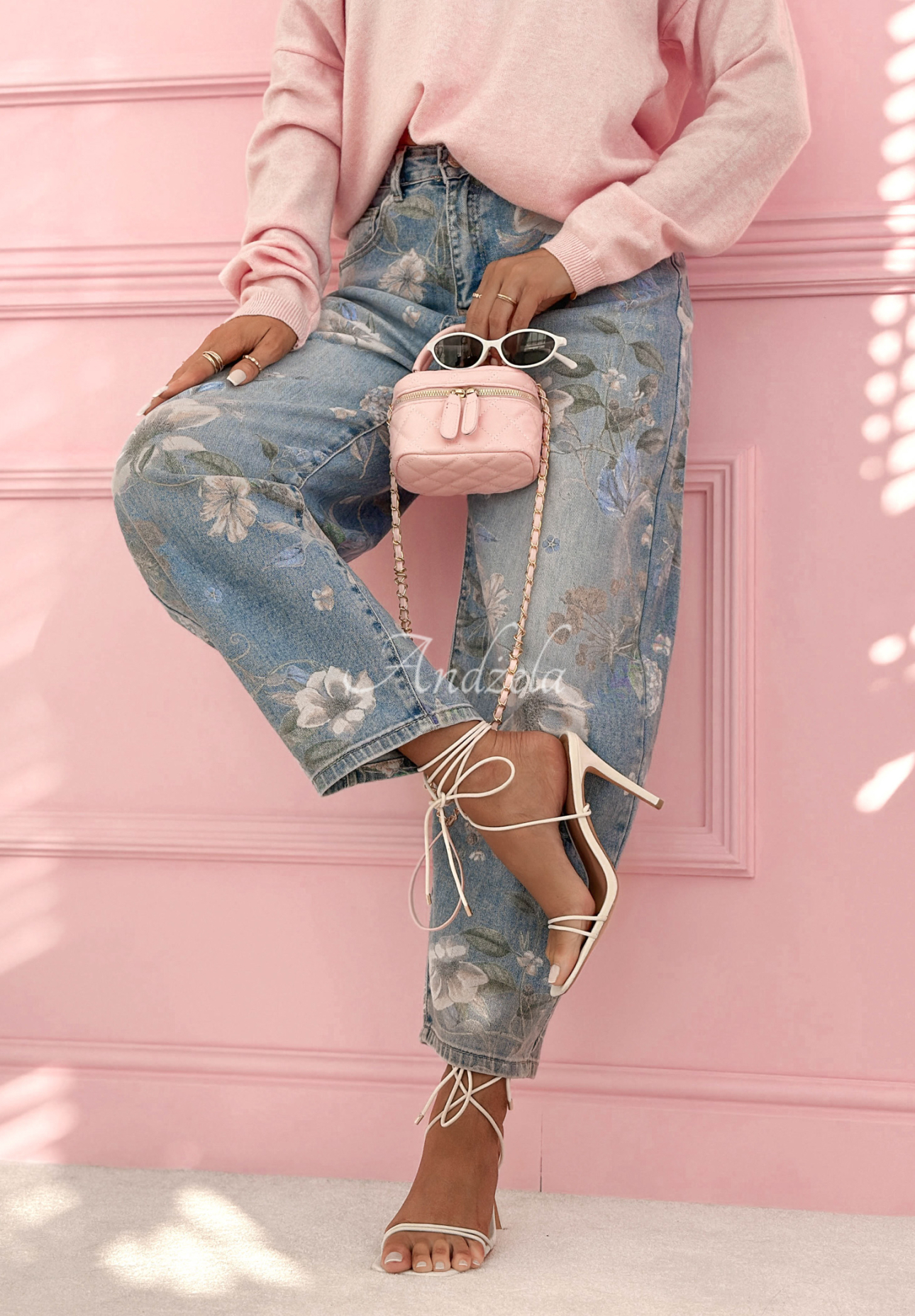 Blugi balloon cu imprimeu floral Take Your Time