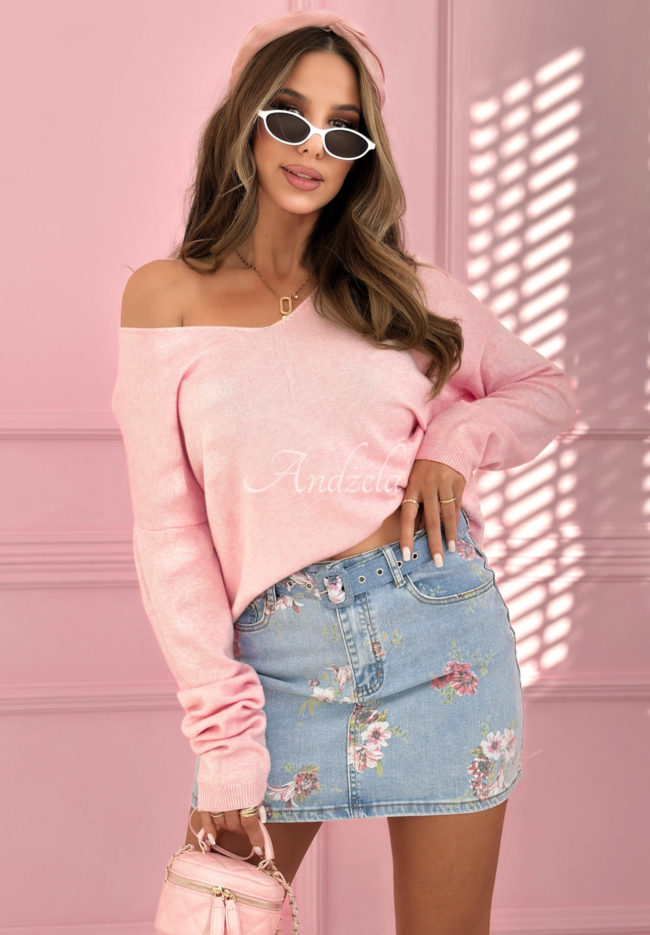 Fustă mini din denim cu imprimeu floral Denim &amp; Flowers