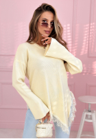 Prążkowany asymetryczny Pulover z koronką Fresh Start roz pudră