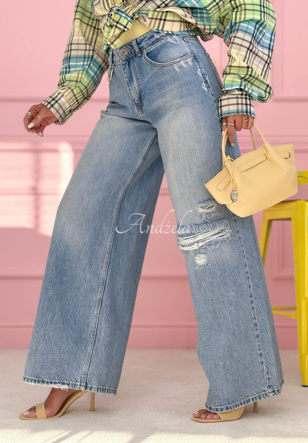 Blugi wide leg cu abraziuni Nothing New