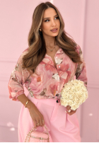 Kwiecista Cămașă z wiązaniem Blooming Touch albastră