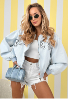 Geacă bomberka z naszywkami The Rabbit Lady albastru azuriu