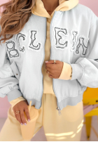 Geacă bomberka z naszywkami The Rabbit Lady albastru azuriu