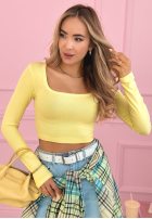 Scurtă prążkowana Bluză z kwadratowym dekoltem Wasn’t Ready galben