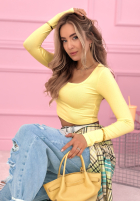 Scurtă prążkowana Bluză z kwadratowym dekoltem Wasn’t Ready galben