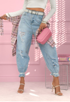 Pantaloni din denim balloon z przetarciami Noah albastre