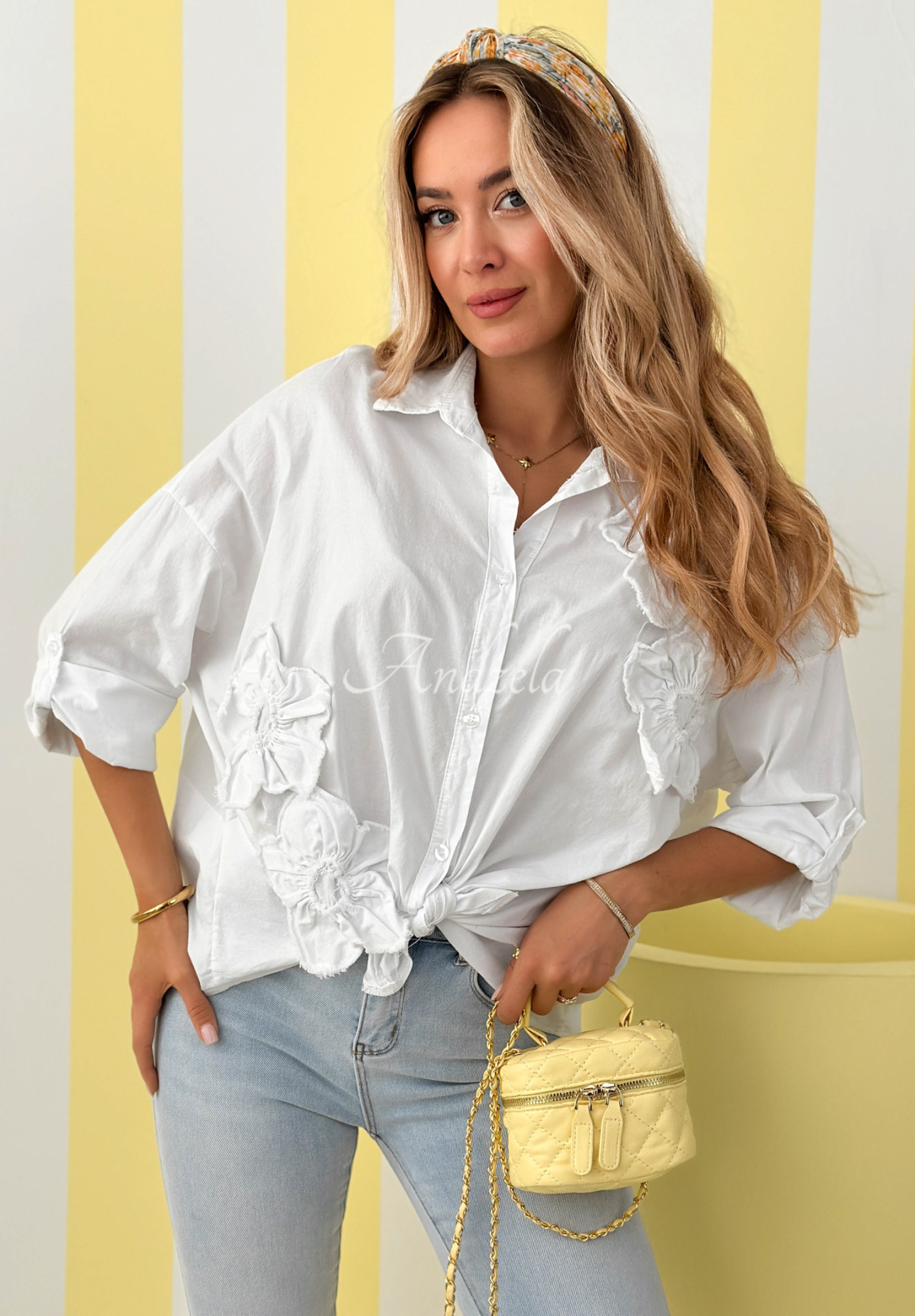 Cămașă din bumbac cu flori aplicate April Flowers