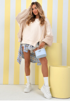 Hanorac z dzianinowym kapturem i rękawami Think About It bej