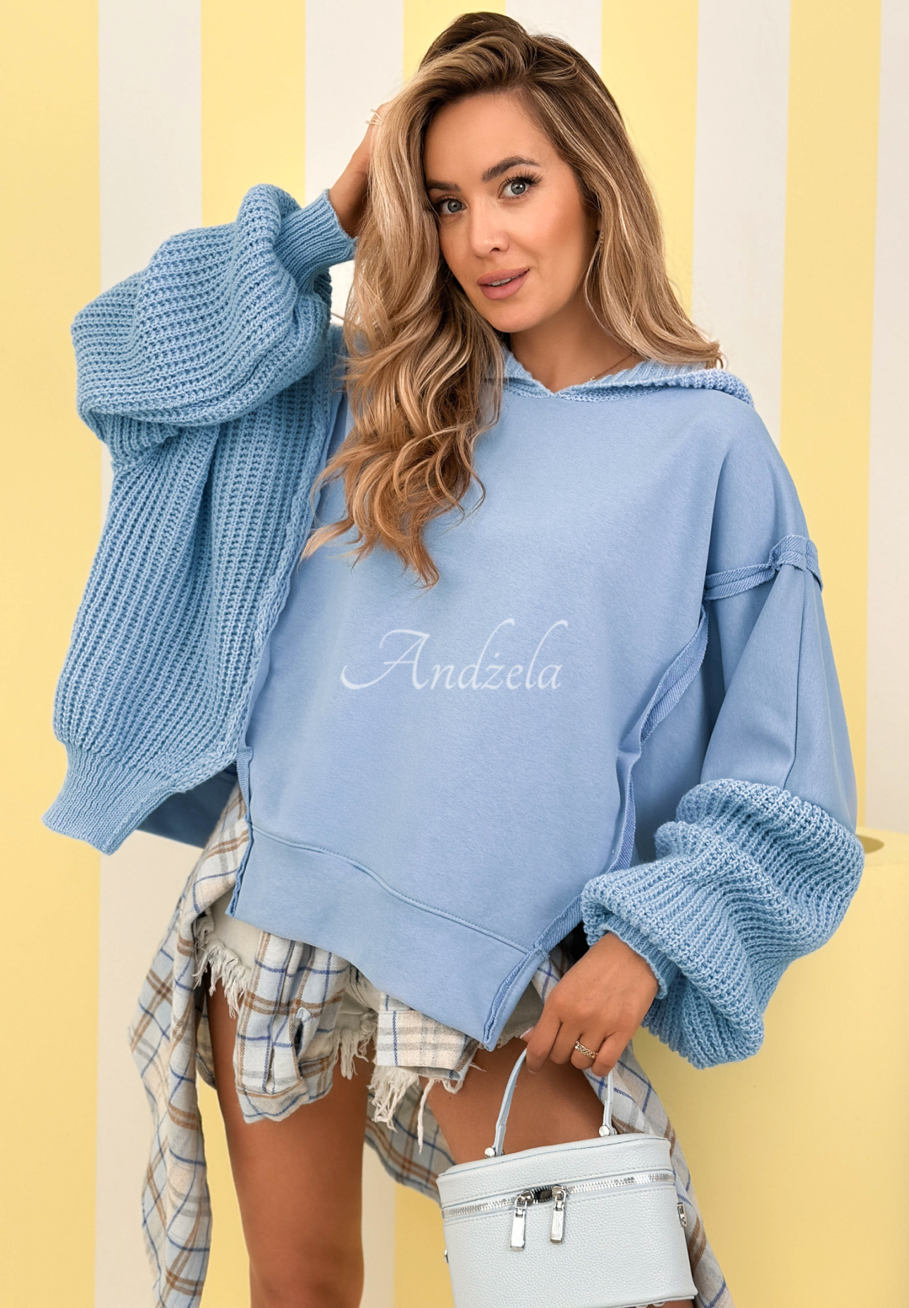 Hanorac din bumbac cu glugă și mâneci din tricot Think About It