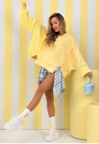 Hanorac z dzianinowym kapturem i rękawami Think About It bej