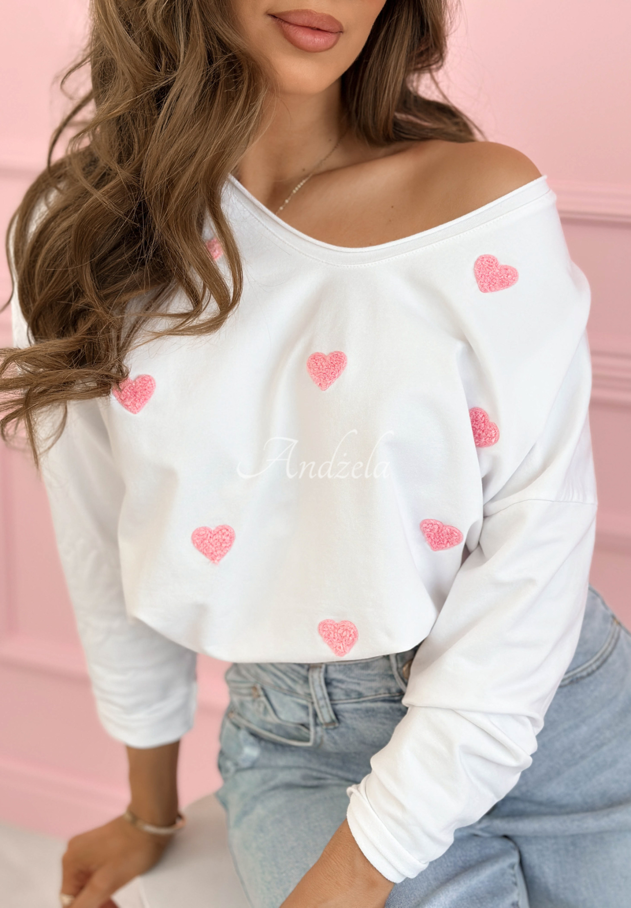 Bluză din bumbac tip longsleeve cu inimioare Close To Heart