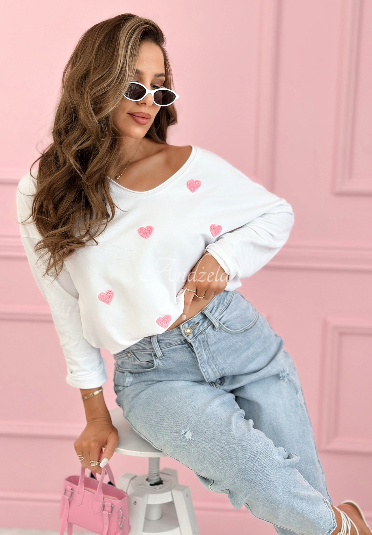 Bluză din bumbac tip longsleeve cu inimioare Close To Heart