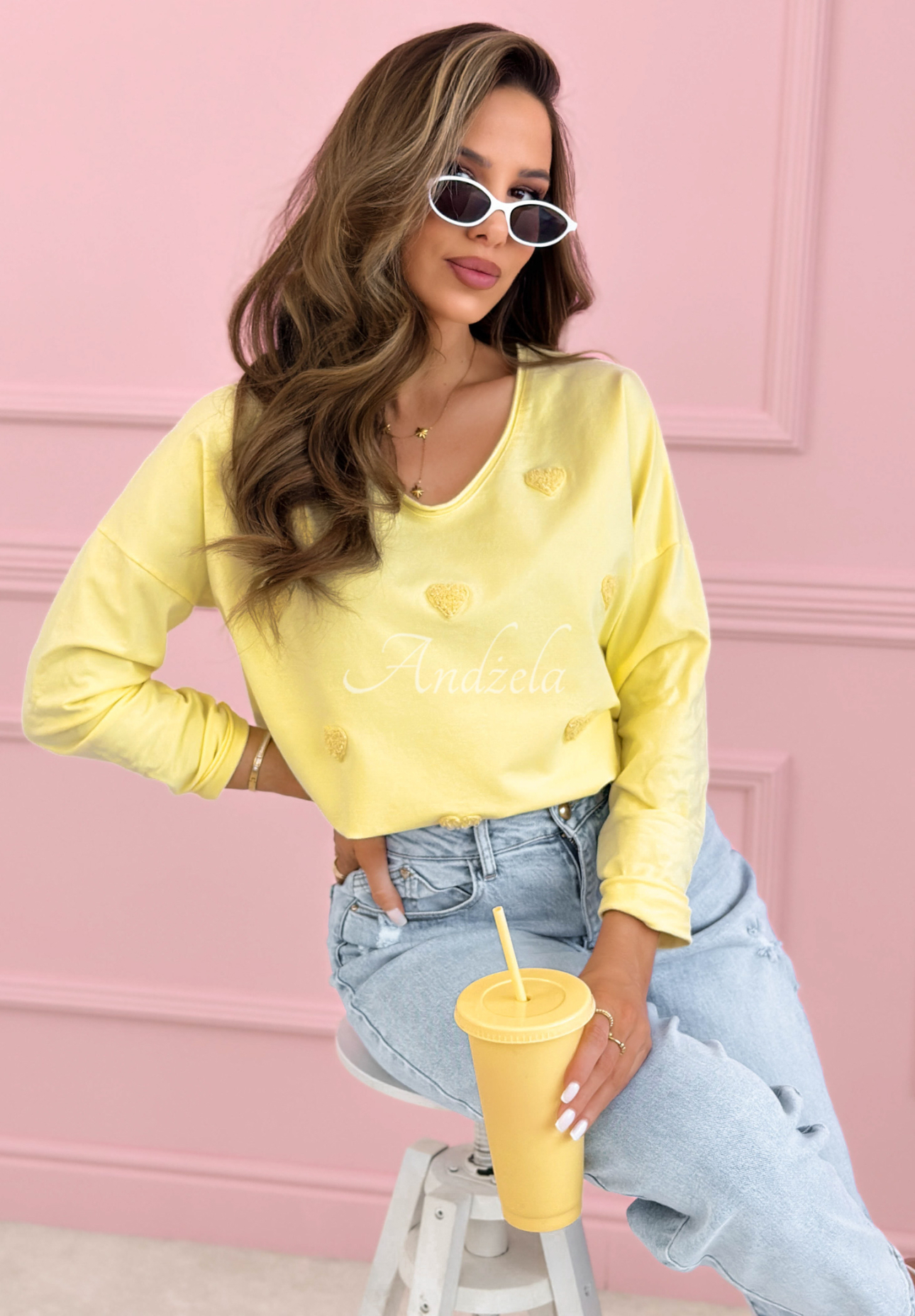 Bluză din bumbac tip longsleeve cu inimioare Close To Heart