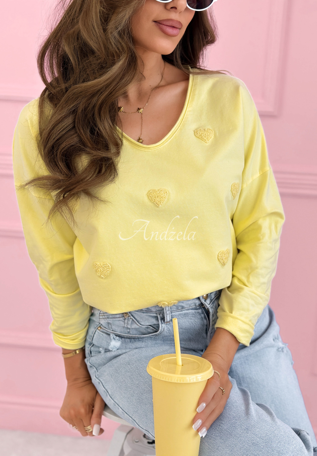 Bluză din bumbac tip longsleeve cu inimioare Close To Heart