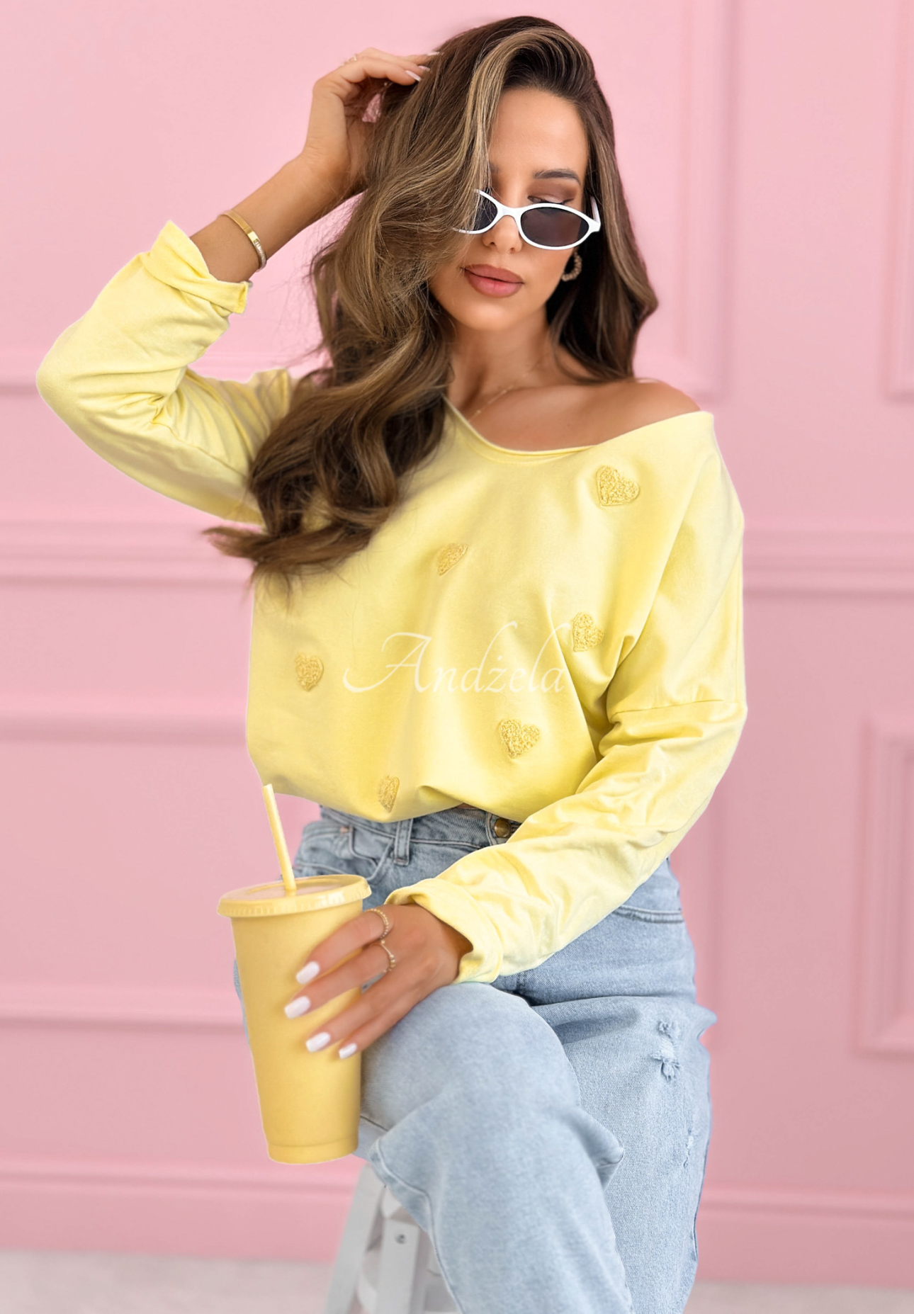 Bluză din bumbac tip longsleeve cu inimioare Close To Heart