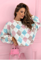 Miękki Pulover w romby Light Of Spring różowo-albastru azuriu